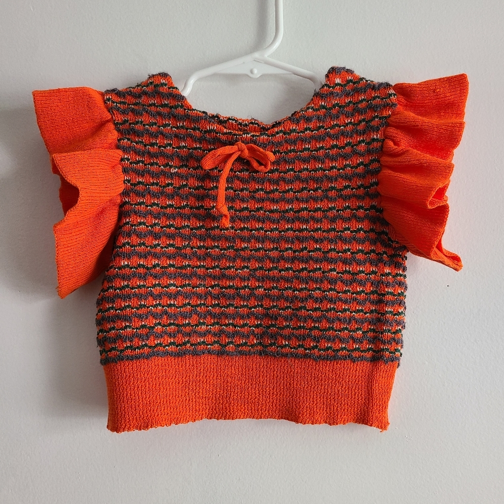 60s / 70s Vintage Girls Ruffle Sleeve Sweater Top